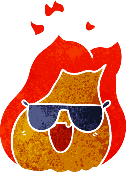 El çizimi eski çizgi film kawaii alevleri bir insan tarafından çizilmiş.