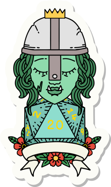 Bir insan tarafından çizilmiş 20 zarlı yarım ork savaşçısının çıkartması.