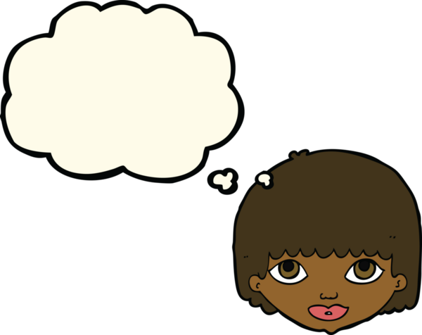 Bir insan tarafından çizilmiş düşünce baloncuklu kadın yüzü.