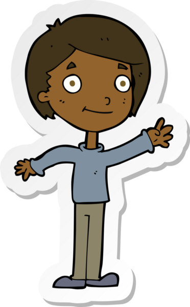 Bir insan tarafından çizilmiş mutlu bir çocuğun çıkartması.