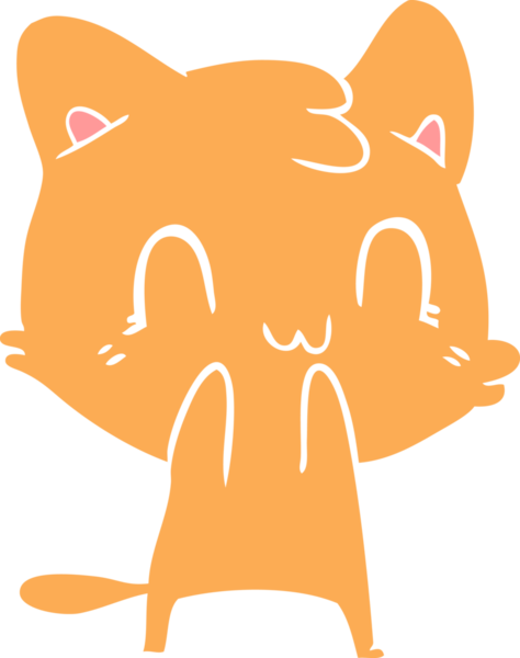 Bir insan tarafından çizilmiş düz renkli çizgi film mutlu kedi.