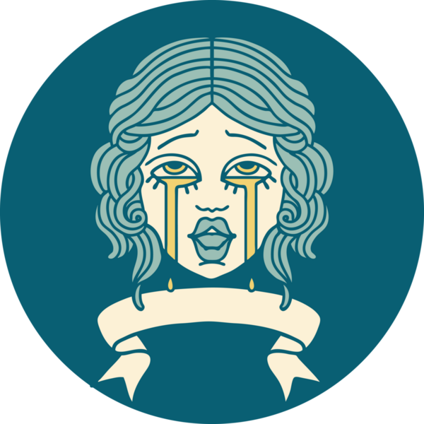 Bir insan tarafından çizilmiş çok mutlu, ağlayan bir kadın yüzü simgesi.