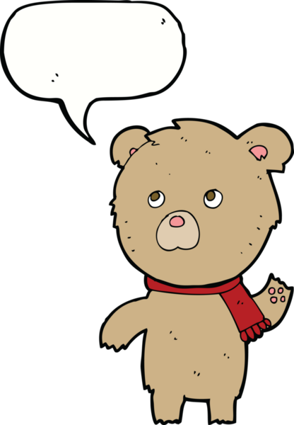 Bir insan tarafından çizilmiş konuşma balonlu oyuncak ayı.