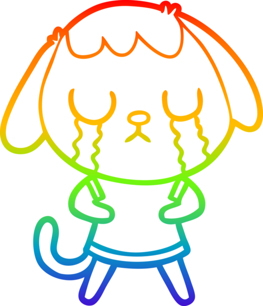 Gökkuşağı gradyan çizimi bir insan tarafından çizilmiş şirin bir çizgi köpeğin ağlaması.