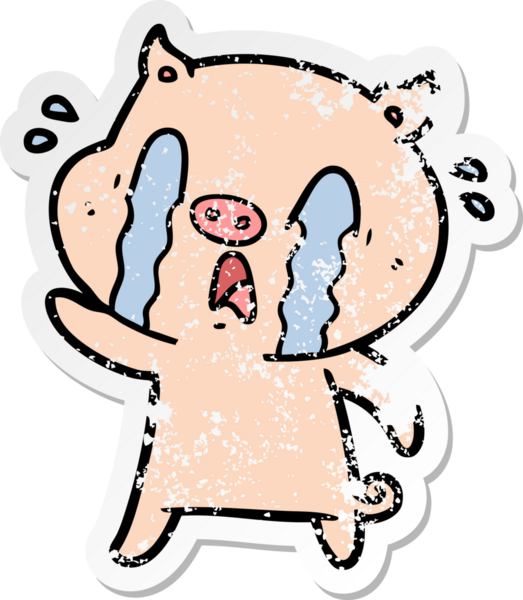 Bir insan tarafından çizilmiş ağlayan domuz çizgi filminin hüzünlü çıkartması.