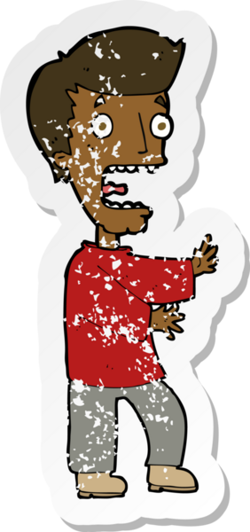 Bir insanın çizdiği korku dolu bir karikatürün gerilimli çıkartması.