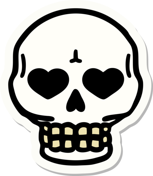 Bir insan tarafından çizilmiş bir kafatasının geleneksel stiliyle dövme çıkartması.