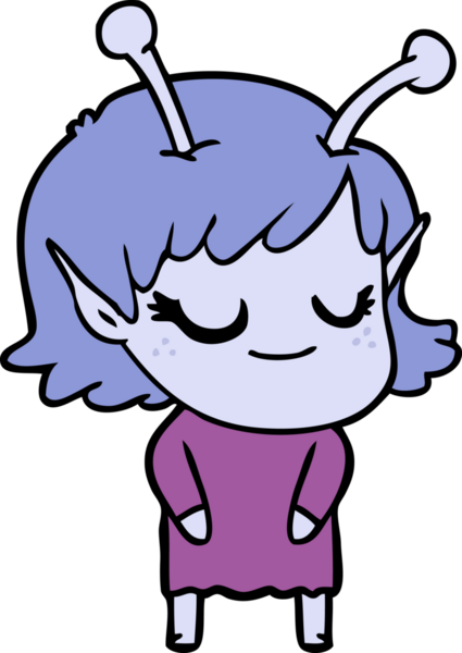 Bir insan tarafından çizilmiş gülümseyen uzaylı kız çizgi filmi.