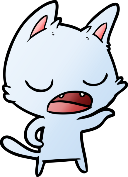 Bir insan tarafından çizilmiş konuşan kedi çizgi filmi.