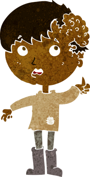 Bir insan tarafından çizilmiş kafasında büyüme olan çizgi film çocuğu.