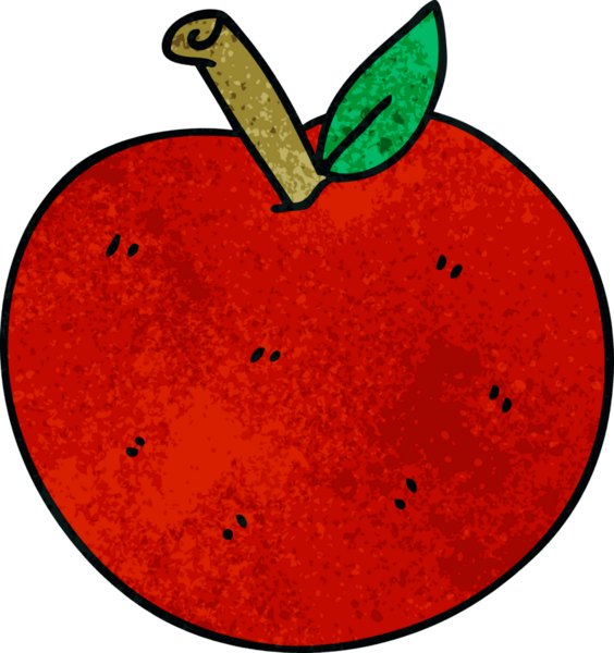 Bir insan tarafından çizilmiş tuhaf bir çizgi film elması.