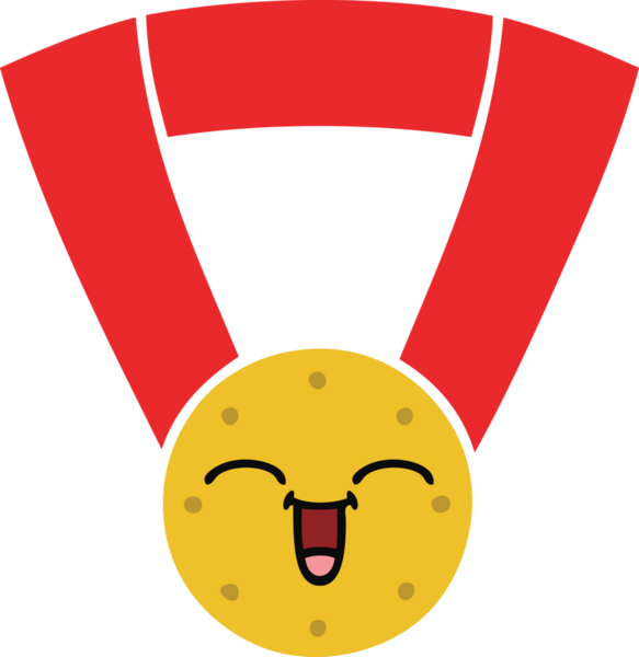 Bir insan tarafından çizilmiş altın madalyanın düz renkli retro karikatürü