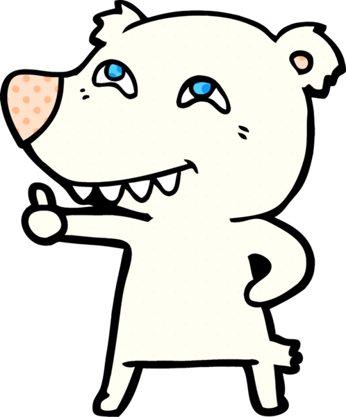 Karikatür kutup ayısı bir insan tarafından çizilmiş işaret veriyor.