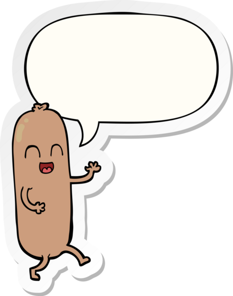 Bir insan tarafından çizilmiş konuşma kabarcığı çıkartmalı çizgi film sosisi.