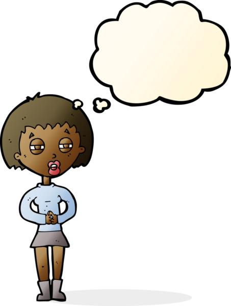 Bir insan tarafından çizilmiş düşünce baloncuğu olan şüpheli bir kız.