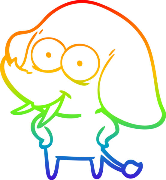 Gökkuşağı gradyanı çizimi bir insan tarafından çizilmiş mutlu bir filin çizimi