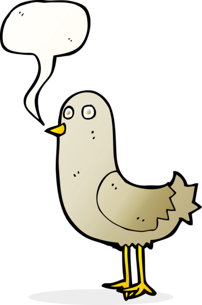 Bir insan tarafından çizilmiş konuşma balonlu çizgi film kuşu.