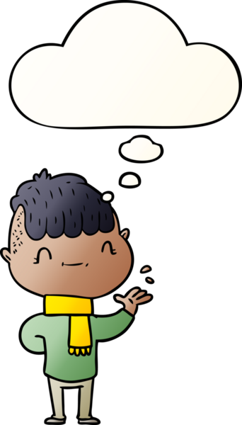 Düşünce baloncuğu olan, bir insan tarafından çizilmiş, çizgi film dostu çocuk.
