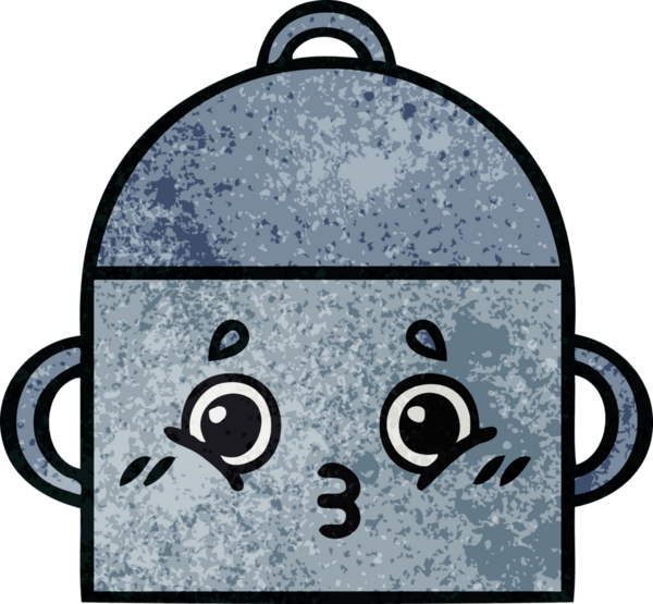 Bir insan tarafından çizilmiş yemek tenceresinin retro grunge desenli karikatürü