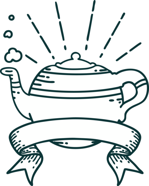Bir insan tarafından çizilmiş dövmeli buharlı çaydanlık.
