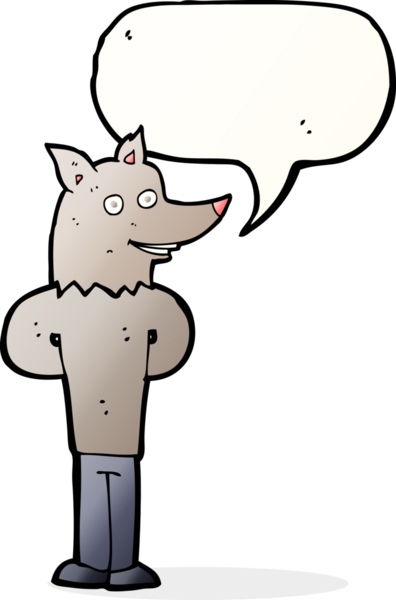 Bir insan tarafından çizilmiş konuşma balonu olan bir kurt adam.