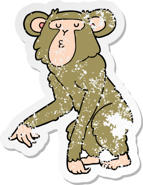 Bir insan tarafından çizilmiş karikatür şempanzesinin sıkıntılı çıkartması.