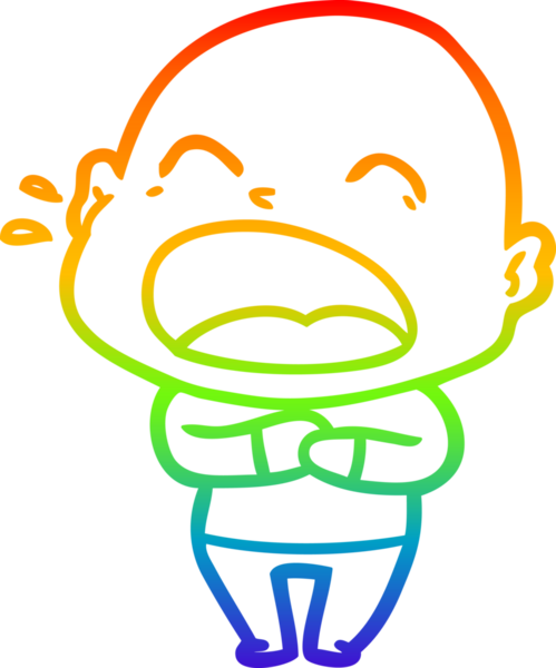 Gökkuşağı gradyan çizgi çizimi. Bir insan tarafından çizilmiş kel adam diye bağıran çizgi film.