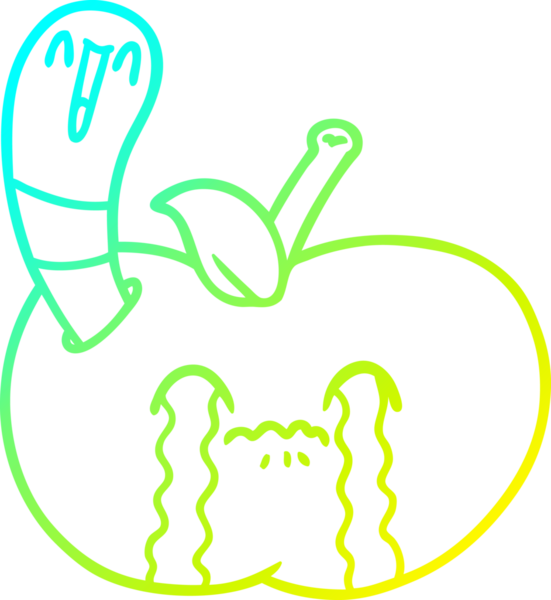 Bir insan tarafından çizilmiş elmayı yiyen bir solucanın çizdiği soğuk çizgi.