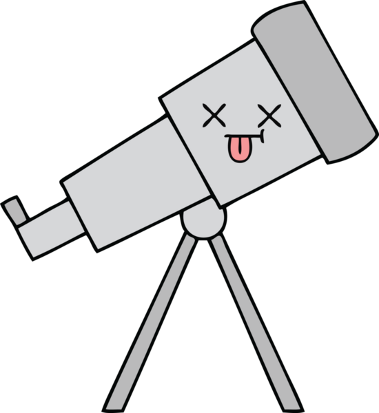 Bir insan tarafından çizilmiş sevimli bir teleskop karikatürü.