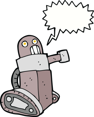 bir insan tarafından çizilmiş konuşma balonlu çizgi film tankı robotu