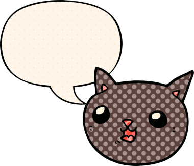 Çizgi roman tarzında konuşma balonu olan çizgi film kedisi bir insan tarafından çizildi.