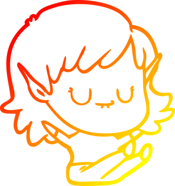 Bir insan tarafından çizilmiş mutlu bir elf kızının sıcak çizgi çizimi