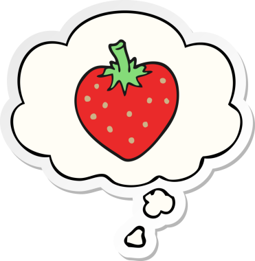 İnsan tarafından çizilmiş bir çıkartma olarak düşünce baloncuklu karikatür çileği.