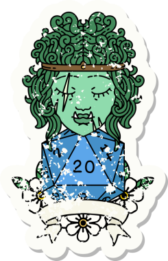 Retro Dövme Biçimi Yarı Ork Barbar Karakteri Bir insan tarafından çizilmiş doğal 20 zar