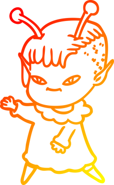 Bir insan tarafından çizilmiş sevimli bir uzaylı kız çizgi çizimi.