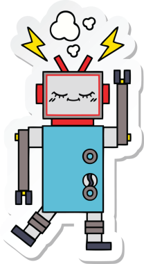 Bir insan tarafından çizilmiş şirin bir dans robotunun çıkartması.