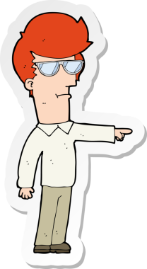 Bir insan tarafından çizilmiş gözlüklü bir karikatür adamın çıkartması.