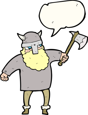 Bir insan tarafından çizilmiş serbest konuşma balonu çizgi filmi Viking savaşçısı.