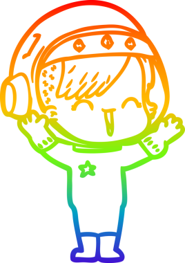 Gökkuşağı gradyan çizgi çizimi Bir insan tarafından çizilmiş gülen astronot kız