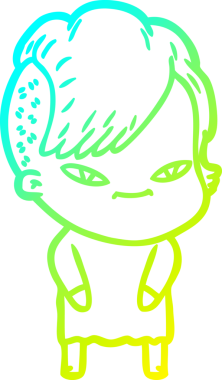 Hipster saç kesimi bir insan tarafından çizilmiş hoş bir çizgi film kızı çizimi.