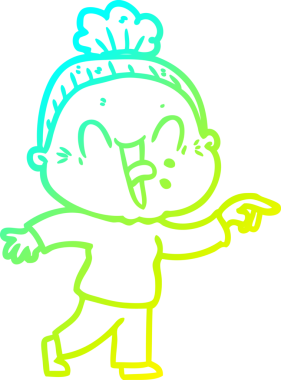 Bir insan tarafından çizilmiş, mutlu, yaşlı bir kadının çizimi.