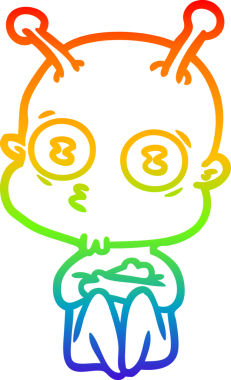 Gökkuşağı gradyan çizgi çizimi Bir insan tarafından çizilmiş garip kel uzay adamı