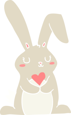 Bir insan tarafından çizilmiş düz renkli çizgi film tavşanı.