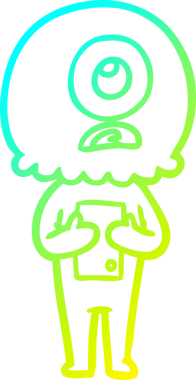 Bir insan tarafından çizilmiş soğuk gradyan çizgi çizimi Kiklops uzaylı uzay adamı