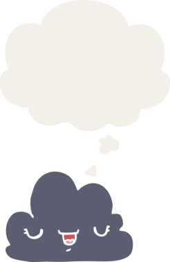 Düşünce baloncuğu olan sevimli çizgi film bulutu bir insan tarafından çizilmiş.