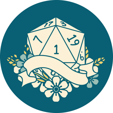 Retro Dövme Biçimi Doğal Bir d20 zar bir insan tarafından çizildi