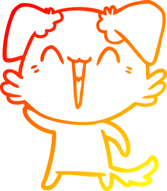 Bir insan tarafından çizilmiş el sallayan küçük bir köpek çizgi filminin sıcak gradyan çizgisi.