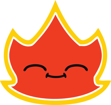 Bir insan tarafından çizilen ateşin düz renkli retro karikatürü