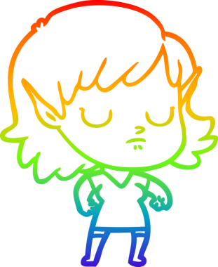 Gökkuşağı gradyan çizgi çizimi bir insan tarafından çizilmiş bir elf kızı