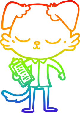 Gökkuşağı gradyan çizimi. Bir insan tarafından çizilmiş şirin bir köpek çizimi.